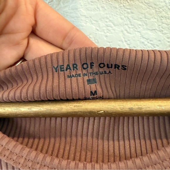 Year of Ours- Brown Ribbed Long Sleeve Hooded Crop Top- M - Picture 2 of 5
